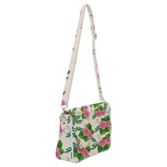 Cute-pink-flowers-with-leaves-pattern Shoulder Bag With Back Zipper