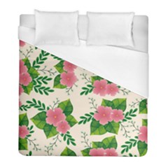 Cute-pink-flowers-with-leaves-pattern Duvet Cover (full/ Double Size) by Pakemis