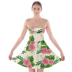 Cute-pink-flowers-with-leaves-pattern Strapless Bra Top Dress