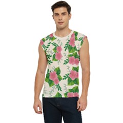 Cute-pink-flowers-with-leaves-pattern Men s Raglan Cap Sleeve Tee