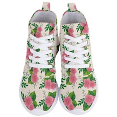 Cute-pink-flowers-with-leaves-pattern Women s Lightweight High Top Sneakers by Pakemis