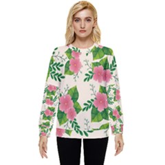 Cute-pink-flowers-with-leaves-pattern Hidden Pocket Sweatshirt by Pakemis