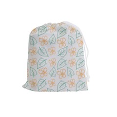 Hand-drawn-cute-flowers-with-leaves-pattern Drawstring Pouch (large)