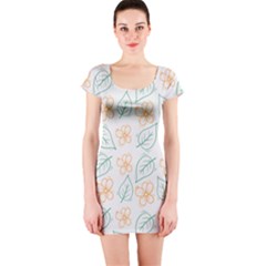 Hand-drawn-cute-flowers-with-leaves-pattern Short Sleeve Bodycon Dress