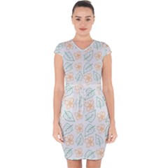 Hand-drawn-cute-flowers-with-leaves-pattern Capsleeve Drawstring Dress 