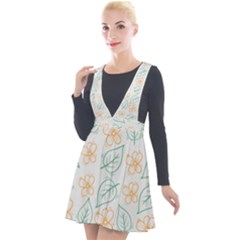 Hand-drawn-cute-flowers-with-leaves-pattern Plunge Pinafore Velour Dress by Pakemis