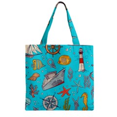 Colored-sketched-sea-elements-pattern-background-sea-life-animals-illustration Zipper Grocery Tote Bag