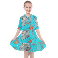 Colored-sketched-sea-elements-pattern-background-sea-life-animals-illustration Kids  All Frills Chiffon Dress by Pakemis