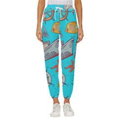 Colored-sketched-sea-elements-pattern-background-sea-life-animals-illustration Cropped Drawstring Pants