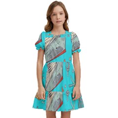 Colored-sketched-sea-elements-pattern-background-sea-life-animals-illustration Kids  Puff Sleeved Dress