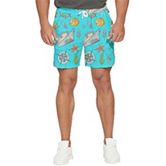 Colored-sketched-sea-elements-pattern-background-sea-life-animals-illustration Men s Runner Shorts