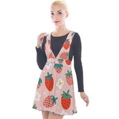 Strawberry-seamless-pattern Plunge Pinafore Velour Dress