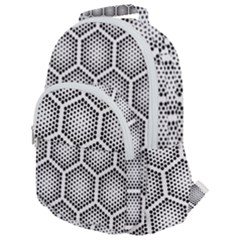 Halftone-tech-hexagons-seamless-pattern Rounded Multi Pocket Backpack by Pakemis