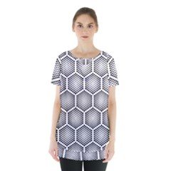 Halftone-tech-hexagons-seamless-pattern Skirt Hem Sports Top by Pakemis