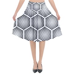 Halftone-tech-hexagons-seamless-pattern Flared Midi Skirt by Pakemis