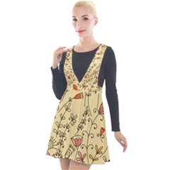 Seamless-pattern-with-different-flowers Plunge Pinafore Velour Dress