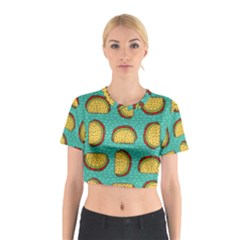 Taco-drawing-background-mexican-fast-food-pattern Cotton Crop Top by Pakemis