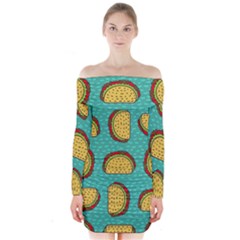 Taco-drawing-background-mexican-fast-food-pattern Long Sleeve Off Shoulder Dress by Pakemis