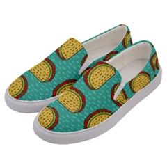 Taco-drawing-background-mexican-fast-food-pattern Men s Canvas Slip Ons by Pakemis