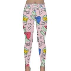 Seamless-pattern-with-many-funny-cute-superhero-dinosaurs-t-rex-mask-cloak-with-comics-style-inscrip Classic Yoga Leggings