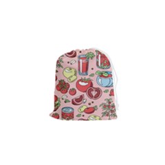 Tomato-seamless-pattern-juicy-tomatoes-food-sauce-ketchup-soup-paste-with-fresh-red-vegetables-backd Drawstring Pouch (xs) by Pakemis