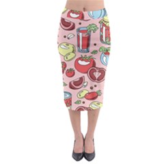 Tomato-seamless-pattern-juicy-tomatoes-food-sauce-ketchup-soup-paste-with-fresh-red-vegetables-backd Midi Pencil Skirt by Pakemis