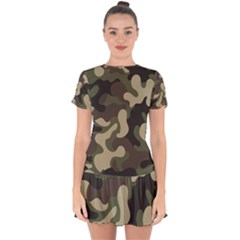 Camouflage Pattern Background Drop Hem Mini Chiffon Dress by artworkshop