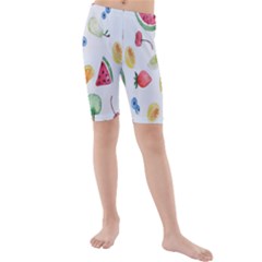 Fruit Summer Vitamin Watercolor Kids  Mid Length Swim Shorts by artworkshop