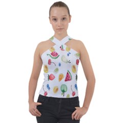 Fruit Summer Vitamin Watercolor Cross Neck Velour Top by artworkshop