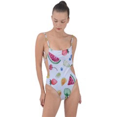 Fruit Summer Vitamin Watercolor Tie Strap One Piece Swimsuit by artworkshop