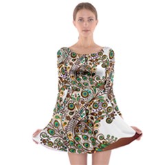 Peacock Graceful Bird Animal Long Sleeve Skater Dress