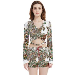 Peacock Graceful Bird Animal Velvet Wrap Crop Top And Shorts Set by artworkshop