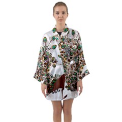 Peacock Graceful Bird Animal Long Sleeve Satin Kimono