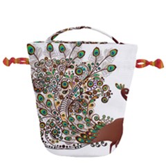 Peacock Graceful Bird Animal Drawstring Bucket Bag by artworkshop