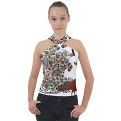 Peacock Graceful Bird Animal Cross Neck Velour Top