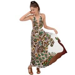 Peacock Graceful Bird Animal Backless Maxi Beach Dress