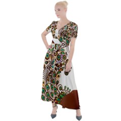 Peacock Graceful Bird Animal Button Up Short Sleeve Maxi Dress by artworkshop