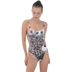 Peacock Graceful Bird Animal Tie Strap One Piece Swimsuit by artworkshop