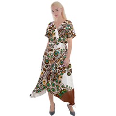 Peacock Graceful Bird Animal Cross Front Sharkbite Hem Maxi Dress