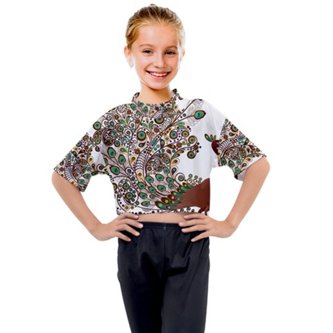 Peacock Graceful Bird Animal Kids Mock Neck Tee by artworkshop