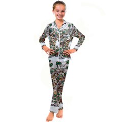 Peacock Graceful Bird Animal Kid s Satin Long Sleeve Pajamas Set