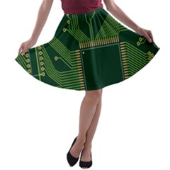 Technology Board Trace Digital A-line Skater Skirt by artworkshop