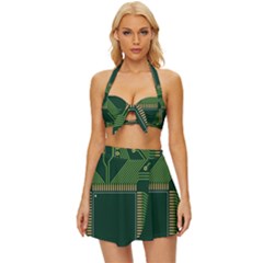 Technology Board Trace Digital Vintage Style Bikini Top And Skirt Set  by artworkshop