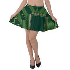 Technology Board Trace Digital Velvet Skater Skirt by artworkshop