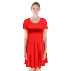 Color Red Short Sleeve V-neck Flare Dress by Kultjers