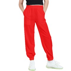 Color Red Kids  Elastic Waist Pants by Kultjers