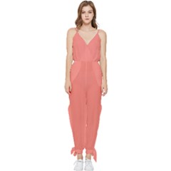 Color Tea Rose Sleeveless Tie Ankle Chiffon Jumpsuit by Kultjers