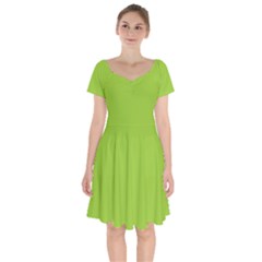 Color Yellow Green Short Sleeve Bardot Dress