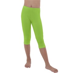 Color Yellow Green Kids  Lightweight Velour Capri Leggings  by Kultjers