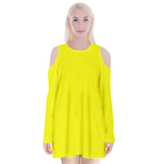 Color Yellow Velvet Long Sleeve Shoulder Cutout Dress